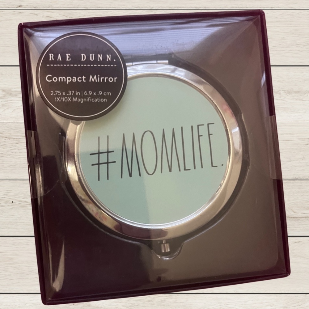 New! Rae Dunn #MOMLIFE... Compact Mirror Teal/Silver